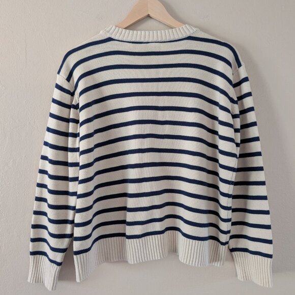 St. John's Bay Navy White Stripe Sweater Brown Boucle Heart Cottagecore Size PXL - Picture 8 of 13